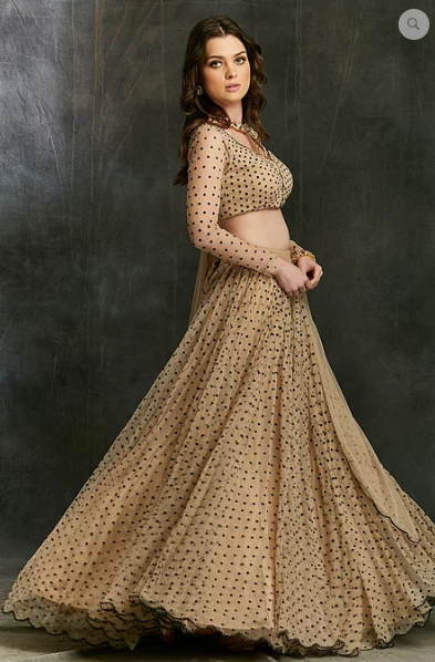 Astha Narang Beige and Black Polka Dot Lehenga - The Grand Trunk