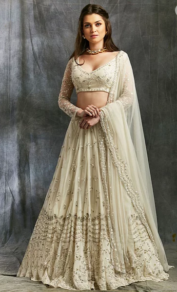 Astha Narang White and Silver Sequin Net Lehenga - The Grand Trunk