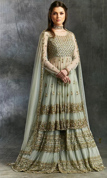 Astha Narang Sea Green Zari and Sequin Sharara - The Grand Trunk