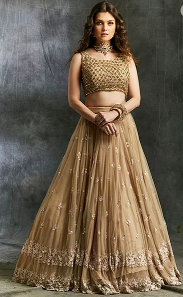 Astha Narang Beige Threadwork Lehenga - The Grand Trunk