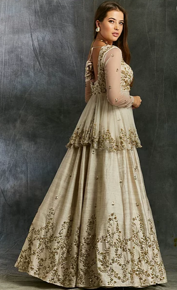 astha Narang Gold Sequins Raw Silk Lehenga - The Grand Trunk