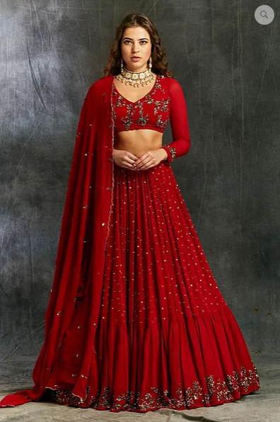 Golden Tissue Designer Lehenga with Red Saree Drape – Jalwa by Nidhi  Kejriwal