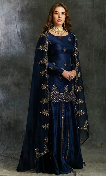 Astha Narang Blue Silk Sharara - The Grand Trunk