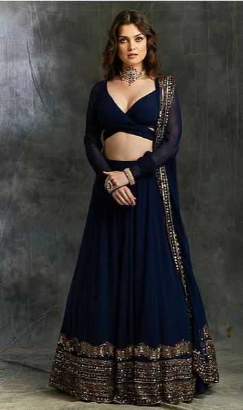 Astha Narang Dark Blue Georgette Lehenga - The Grand Trunk