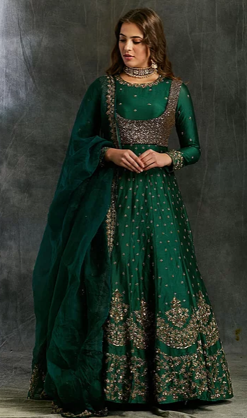 Astha Narang Dark Green Emerald Anarkali - The Grand Trunk