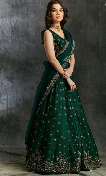 Astha Narang Green Emerald Lehenga - The Grand Trunk