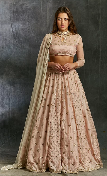 Astha Narang Pink Silk Booti Lehenga - The Grand Trunk