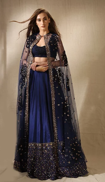 Astha Narang Navy Blue Check Lehenga - The Grand Trunk