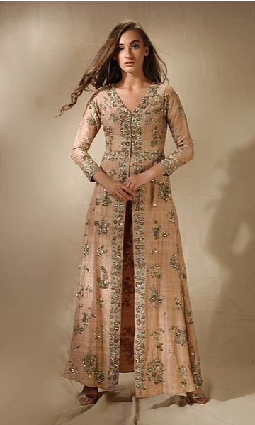 Astha Narang Rose Gold Kurta Jacket with Pants - The Grand Trunk