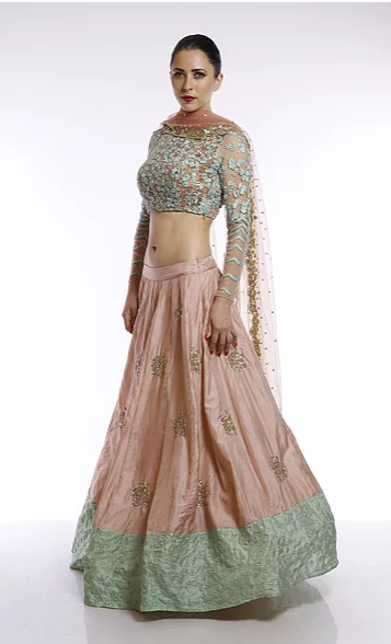 Astha Narang Peach moti work and sequins embroidered lehenga - The Grand Trunk