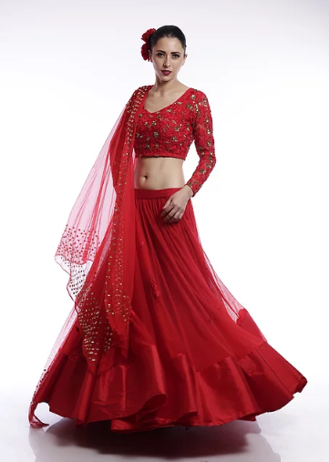 Astha Narang Red embroidered Lehenga - The Grand Trunk