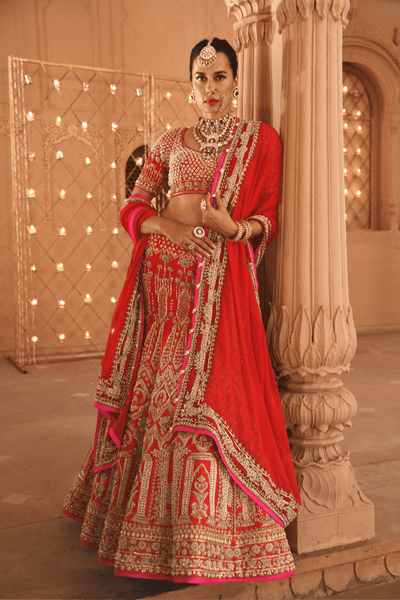 Renu Tandon - Gold Dori Surkh Bridal Lehenga - The Grand Trunk