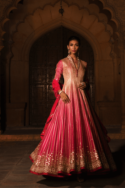 Renu Tandon - Surkh Gota Anarkali Suit - The Grand Trunk