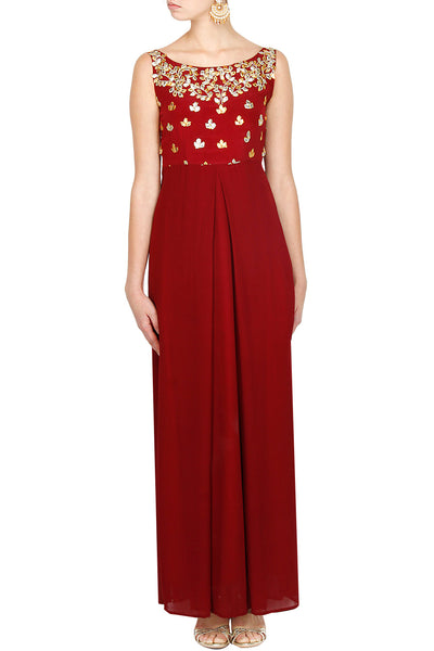 Maroon gota pati gown - The Grand Trunk