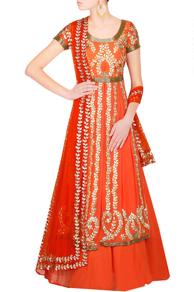 Orange jacket lengha - The Grand Trunk