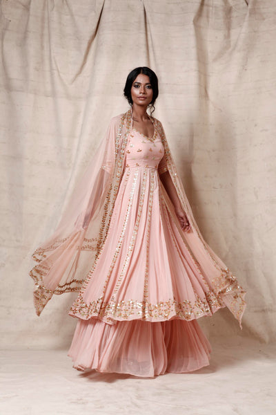 Baby pink anarkali  sharara  set - The Grand Trunk