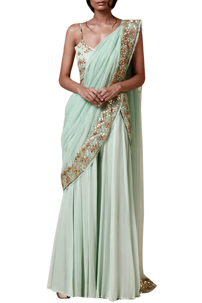 Mint green  dupatta & plazzo  set - The Grand Trunk