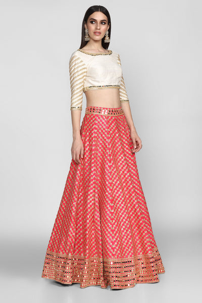 Abhinav Mishra  Pink And Off White  Lehenga Set - The Grand Trunk