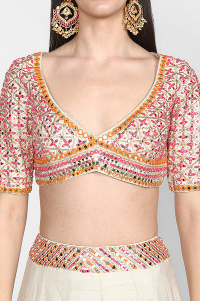 Abhinav Mishra  Poweder blue and pink, orange Lehenga Set - The Grand Trunk