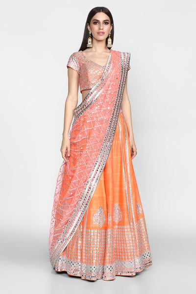 Abhinav Mishra  Orange Lehenga Set - The Grand Trunk