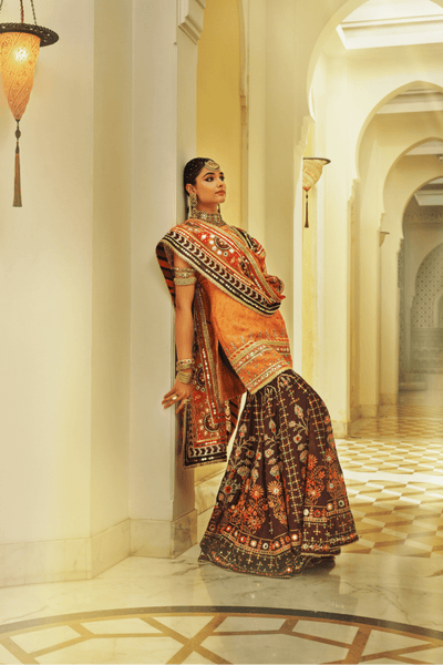 Mayyur Girotra- Orange and Purple sharara set - The Grand Trunk