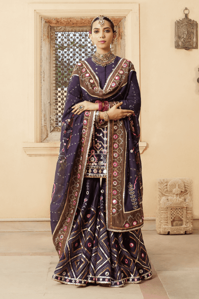 Mayyur Girotra dark purple gharara set - The Grand Trunk