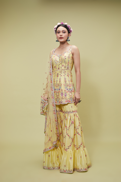 YELLOW RESHAM GHARARA SET - The Grand Trunk