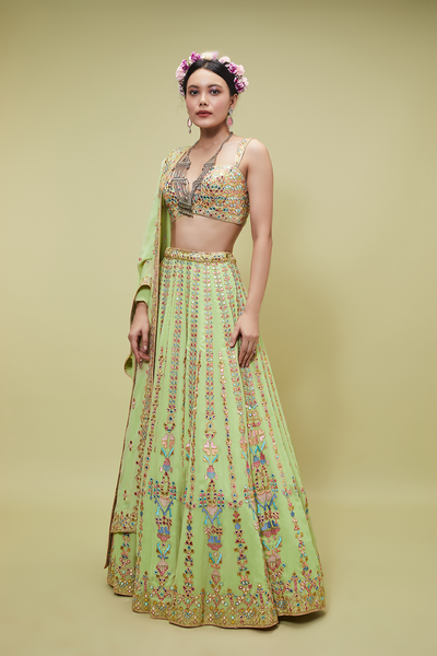 GREEN GEORGETTE LEHENGA SET - The Grand Trunk