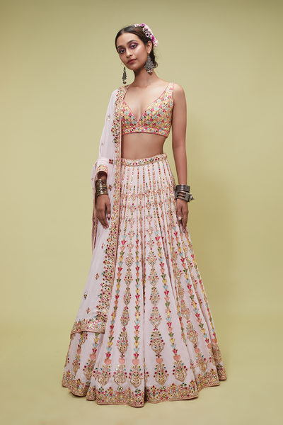 PINK GEORGETTE LEHENGA SET - The Grand Trunk